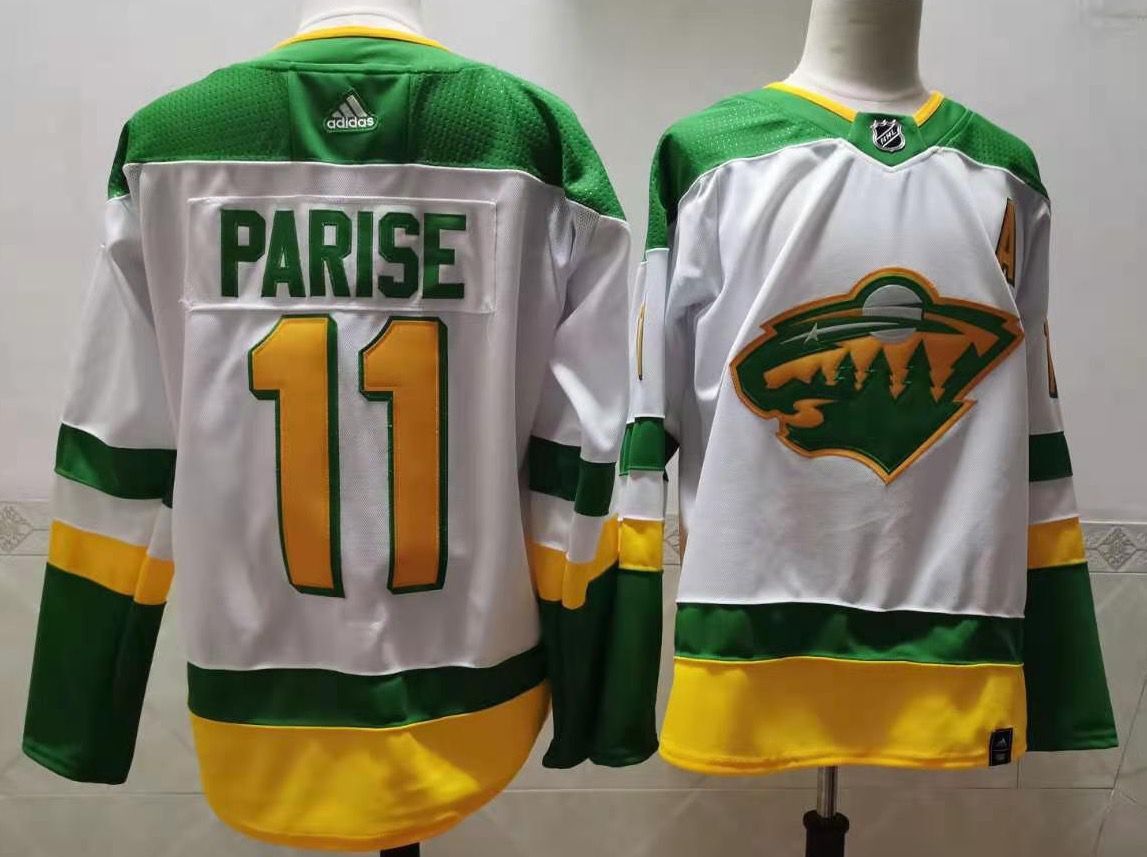 Mens Minnesota Wild 11 Zach Parise 2021 White Retro Stitched Nhl Jersey