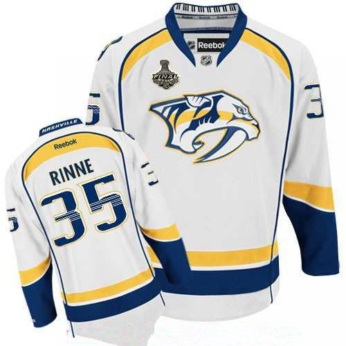 Mens Nashville Predators 35 Pekka Rinne White 2017 Stanley Cup Finals Patch Stitched Nhl Reebok Hockey Jersey