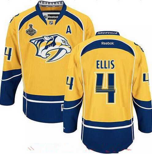 Mens Nashville Predators 4 Ryan Ellis Yellow 2017 Stanley Cup Finals A Patch Stitched Nhl Reebok Hockey Jersey