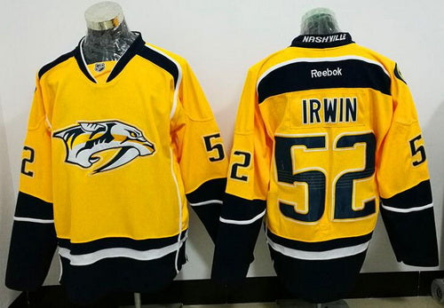 Mens Nashville Predators 52 Matt Irwin Yellow Home Stitched Nhl Reebok Hockey Jersey