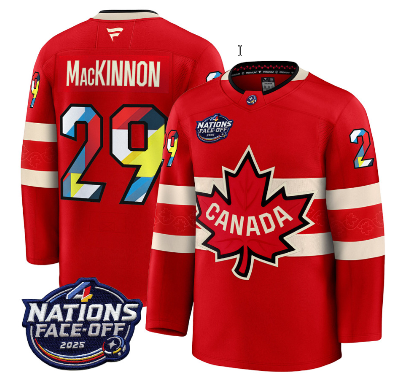 Men's Nathan MacKinnon Jersey #29 Canada 4 Nations Face-Off 2025 V2 Stitched Red
