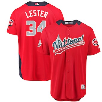 Mens National League 34 Jon Lester Majestic Red 2018 Mlb All star Game Home Run Derby Player Jersey