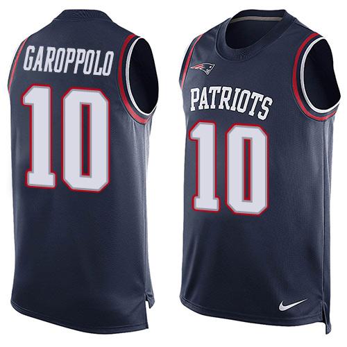 Mens New England Patriots 10 Jimmy Garoppolo Navy Blue Hot Pressing Player Name Number Nike Nfl Tank Top Jersey