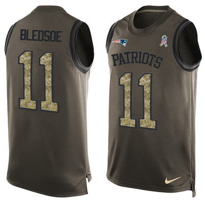 Mens New England Patriots 11 Drew Bledsoe Green Salute To Service Hot Pressing Player Name Number Nike Nfl Tank Top Jersey