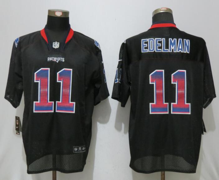 Mens New England Patriots 11 Julian Edelman Black Strobe Stitched Nfl Nike Fashion Jersey