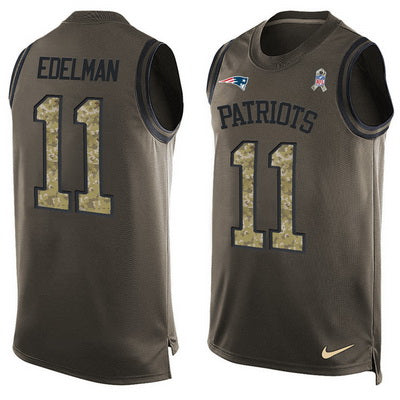 Mens New England Patriots 11 Julian Edelman Green Salute To Service Hot Pressing Player Name Number Nike Nfl Tank Top Jersey