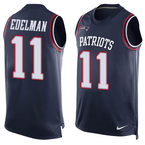 Mens New England Patriots 11 Julian Edelman Navy Blue Hot Pressing Player Name Number Nike Nfl Tank Top Jersey