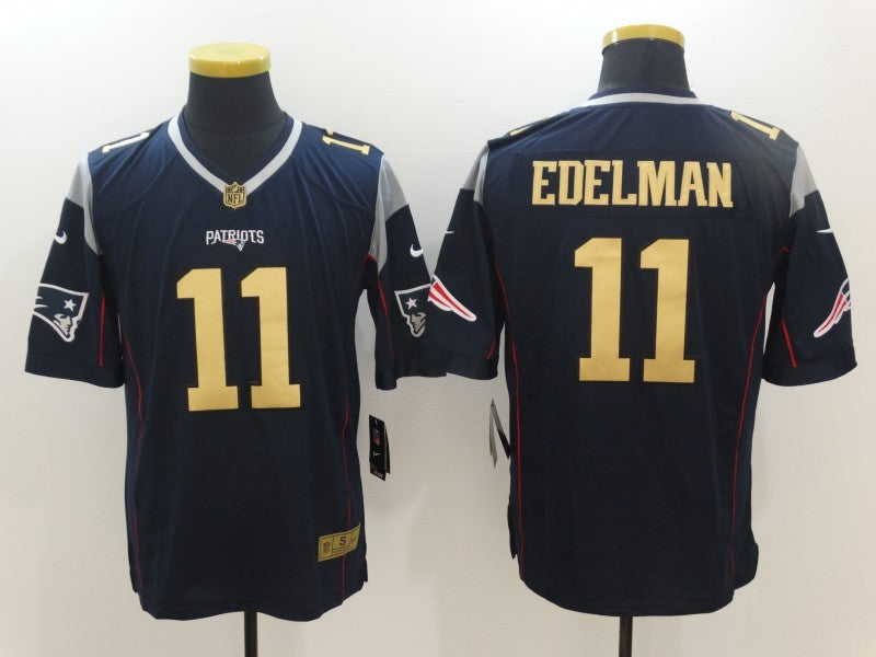 Mens New England Patriots 11 Julian Edelman Navy Blue With Gold Stitched Nfl Nike Limited Jersey