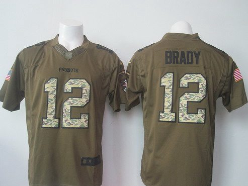 Mens New England Patriots 12 Tom Brady Green Salute To Service 2015 Nfl Nike Limited Jersey