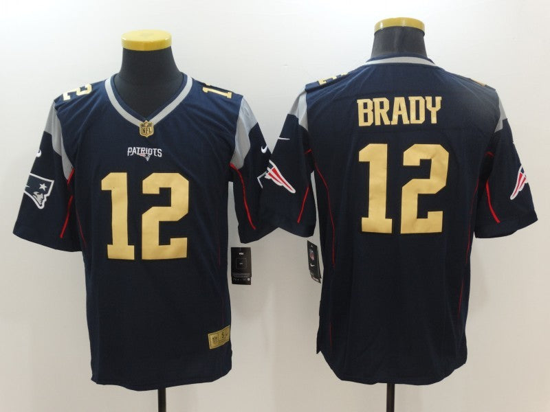 Mens New England Patriots 12 Tom Brady Navy Blue With Gold Stitched Nfl Nike Limited Jersey