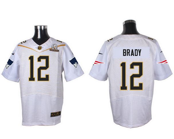 Mens New England Patriots 12 Tom Brady White 2016 Pro Bowl Nike Elite Jersey