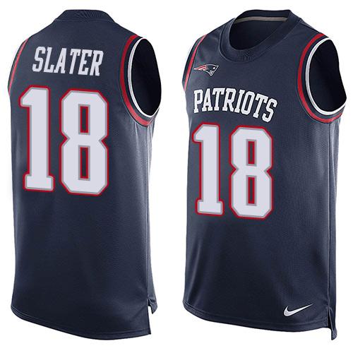Mens New England Patriots 18 Matt Slater Navy Blue Hot Pressing Player Name Number Nike Nfl Tank Top Jersey