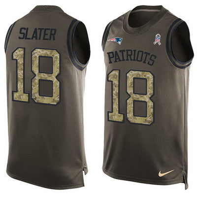 Mens New England Patriots 18 Matthew Slater Green Salute To Service Hot Pressing Player Name Number Nike Nfl Tank Top Jersey