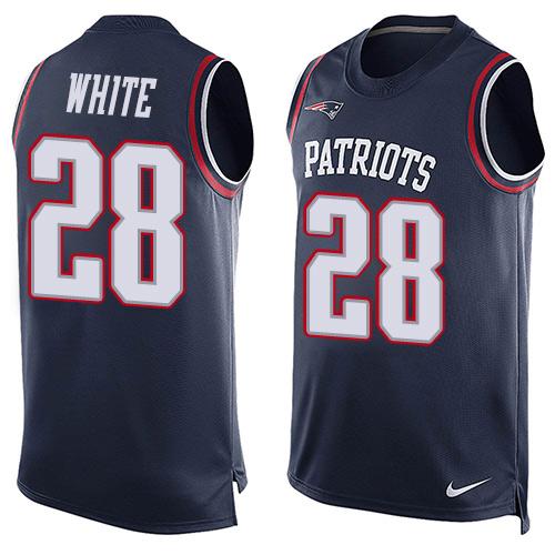 Mens New England Patriots 28 James White Navy Blue Hot Pressing Player Name Number Nike Nfl Tank Top Jersey