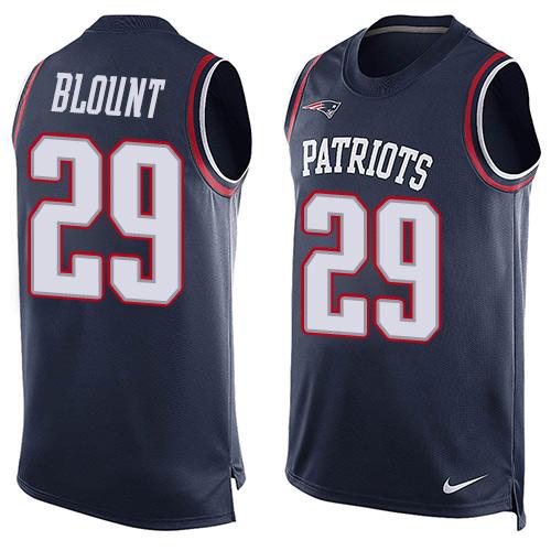 Mens New England Patriots 29 Legarrette Blount Navy Blue Hot Pressing Player Name Number Nike Nfl Tank Top Jersey