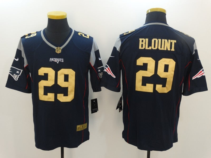 Mens New England Patriots 29 Legarrette Blount Navy Blue With Gold Stitched Nfl Nike Limited Jersey