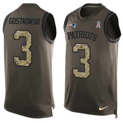 Mens New England Patriots 3 Stephen Gostkowski Green Salute To Service Hot Pressing Player Name Number Nike Nfl Tank Top Jersey