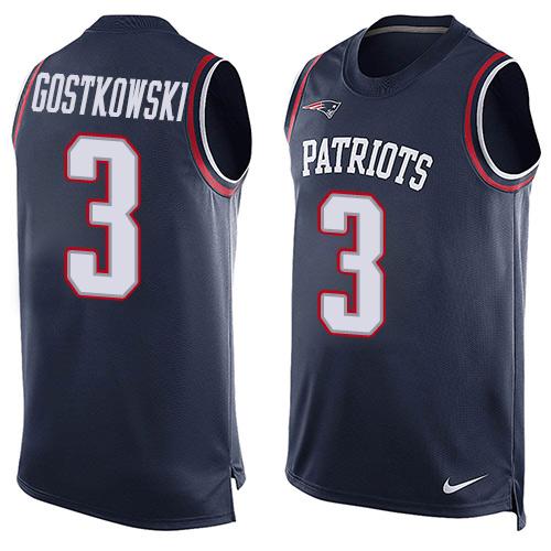 Mens New England Patriots 3 Stephen Gostkowski Navy Blue Hot Pressing Player Name Number Nike Nfl Tank Top Jersey
