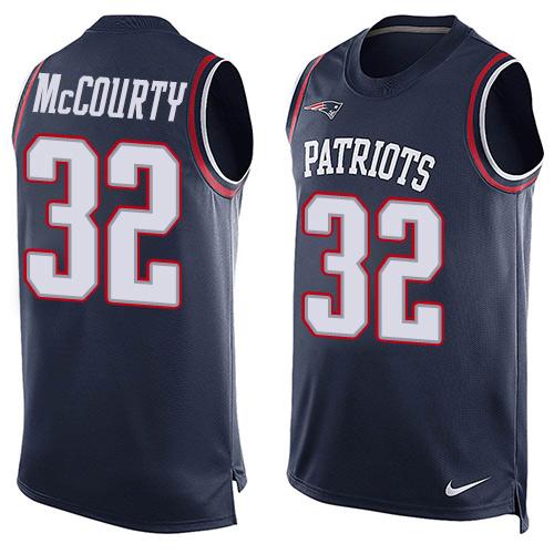 Mens New England Patriots 32 Devin Mccourty Navy Blue Hot Pressing Player Name Number Nike Nfl Tank Top Jersey