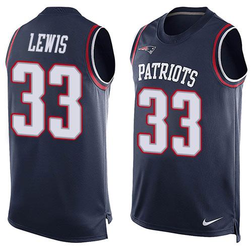 Mens New England Patriots 33 Dion Lewis Navy Blue Hot Pressing Player Name Number Nike Nfl Tank Top Jersey