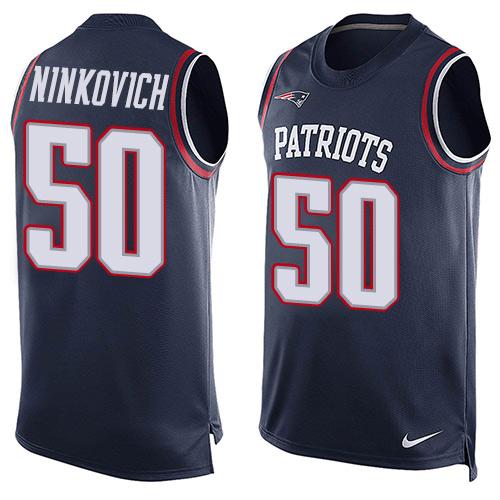 Mens New England Patriots 50 Rob Ninkovich Navy Blue Hot Pressing Player Name Number Nike Nfl Tank Top Jersey