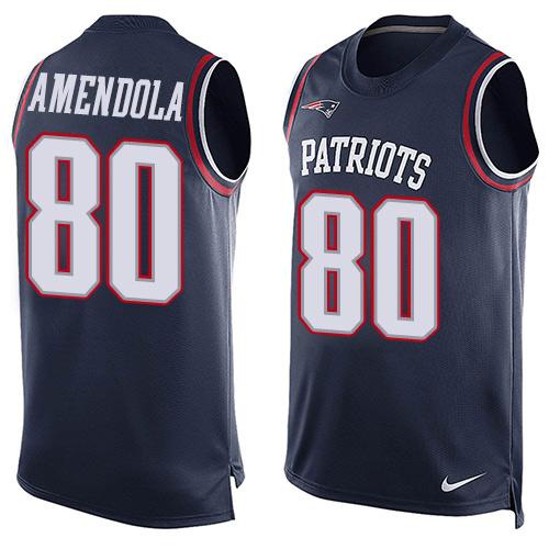 Mens New England Patriots 80 Danny Amendola Navy Blue Hot Pressing Player Name Number Nike Nfl Tank Top Jersey