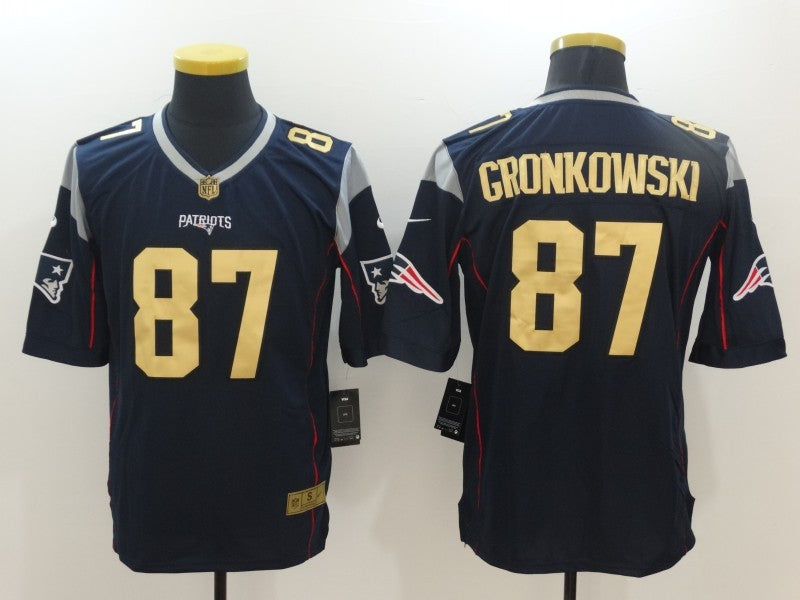 Mens New England Patriots 87 Rob Gronkowski Navy Blue With Gold Stitched Nfl Nike Limited Jersey