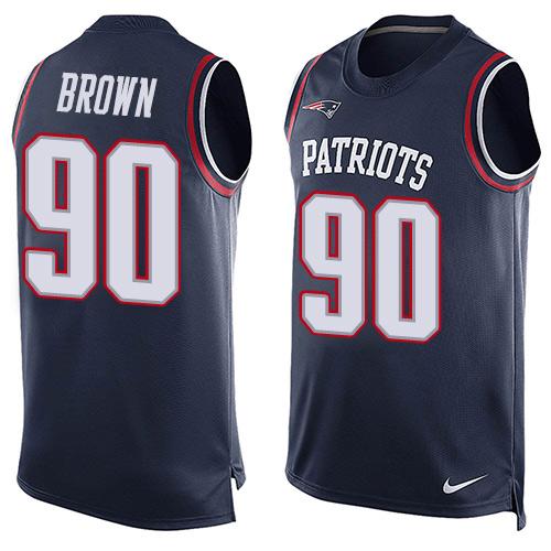 Mens New England Patriots 90 Malcom Brown Navy Blue Hot Pressing Player Name Number Nike Nfl Tank Top Jersey