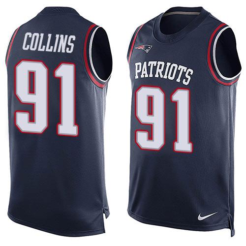 Mens New England Patriots 91 Jamie Collins Navy Blue Hot Pressing Player Name Number Nike Nfl Tank Top Jersey