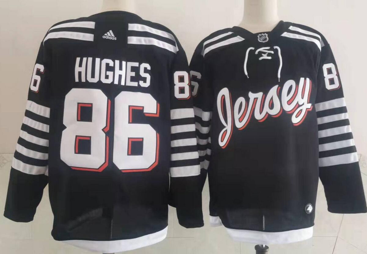Mens New Jersey Devils 86 Jack Hughes Adidas Black 2021 22 Alternate Primegreen Authentic Pro Player Third Jersey