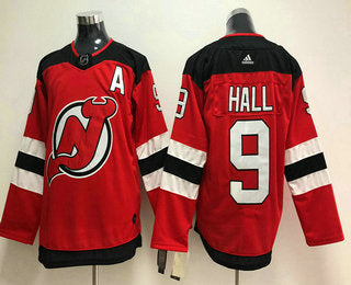Mens New Jersey Devils 9 Taylor Hall Red With A Patch 2017 2018 Hockey Stitched Nhl Jersey