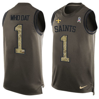 Mens New Orleans Saints 1 Who Dat Green Salute To Service Hot Pressing Player Name Number Nike Nfl Tank Top Jersey