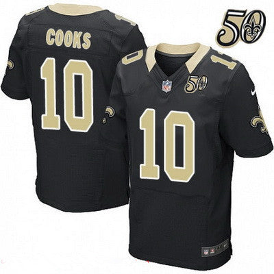 Mens New Orleans Saints 10 Brandin Cooks Black 50th Season Patch Stitched Nfl Nike Elite Jersey