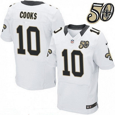 Mens New Orleans Saints 10 Brandin Cooks White 50th Season Patch Stitched Nfl Nike Elite Jersey
