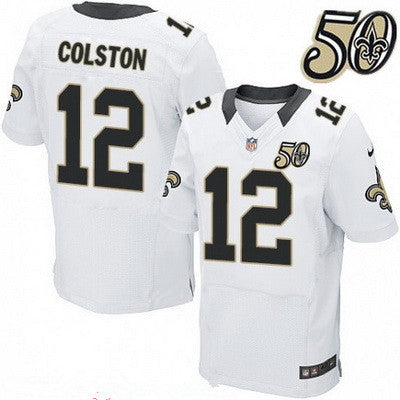 Mens New Orleans Saints 12 Marques Colston White 50th Season Patch Stitched Nfl Nike Elite Jersey