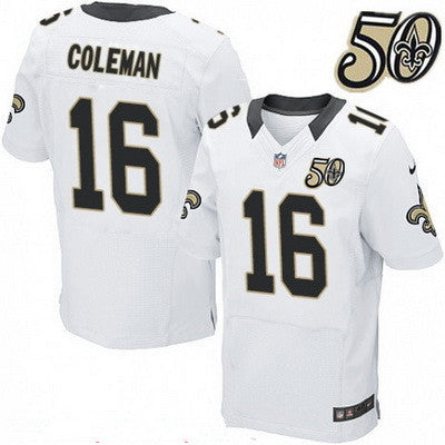 Mens New Orleans Saints 16 Brandon Coleman White 50th Season Patch Stitched Nfl Nike Elite Jersey