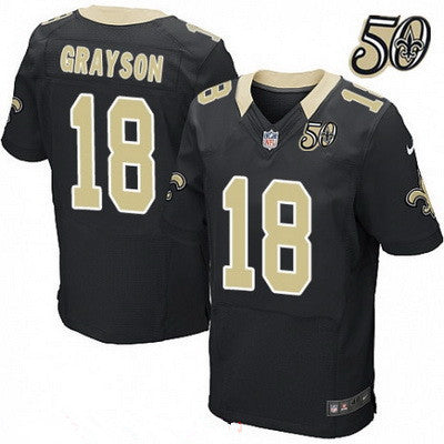 Mens New Orleans Saints 18 Garrett Grayson Black 50th Season Patch Stitched Nfl Nike Elite Jersey