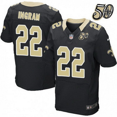 Mens New Orleans Saints 22 Mark Ingram Black 50th Season Patch Stitched Nfl Nike Elite Jersey