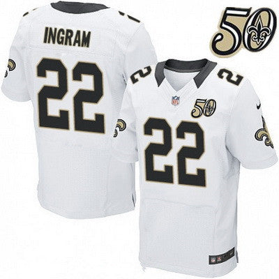 Mens New Orleans Saints 22 Mark Ingram White 50th Season Patch Stitched Nfl Nike Elite Jersey
