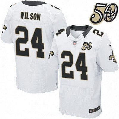Mens New Orleans Saints 24 Kyle Wilson White 50th Season Patch Stitched Nfl Nike Elite Jersey