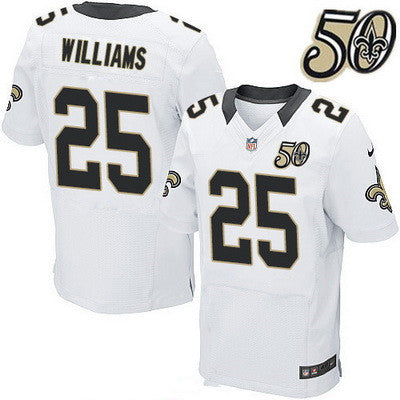 Mens New Orleans Saints 25 P J Wlilliams White 50th Season Patch Stitched Nfl Nike Elite Jersey