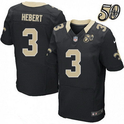 Mens New Orleans Saints 3 Bobby Hebert Black 50th Season Patch Stitched Nfl Nike Elite Jersey