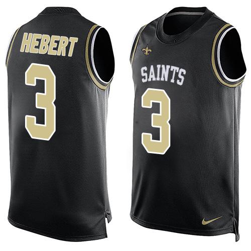Mens New Orleans Saints 3 Bobby Hebert Black Hot Pressing Player Name Number Nike Nfl Tank Top Jersey