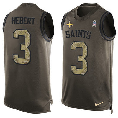 Mens New Orleans Saints 3 Bobby Hebert Green Salute To Service Hot Pressing Player Name Number Nike Nfl Tank Top Jersey