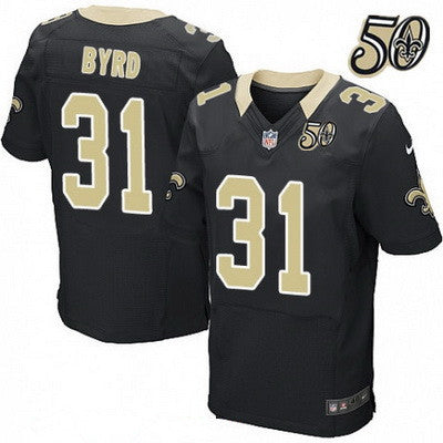 Mens New Orleans Saints 31 Jairus Byrd Black 50th Season Patch Stitched Nfl Nike Elite Jersey