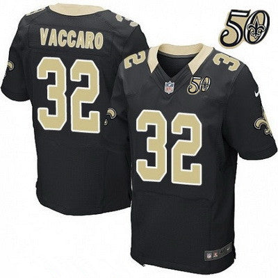 Mens New Orleans Saints 32 Kenny Vaccaro Black 50th Season Patch Stitched Nfl Nike Elite Jersey