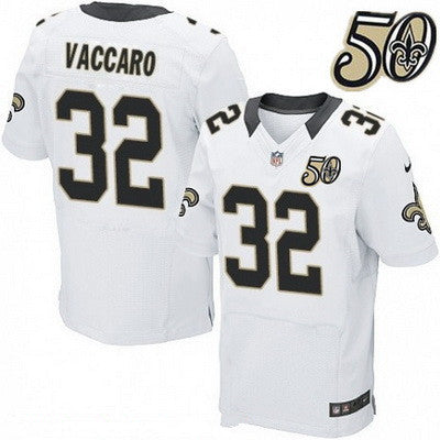 Mens New Orleans Saints 32 Kenny Vaccaro White 50th Season Patch Stitched Nfl Nike Elite Jersey