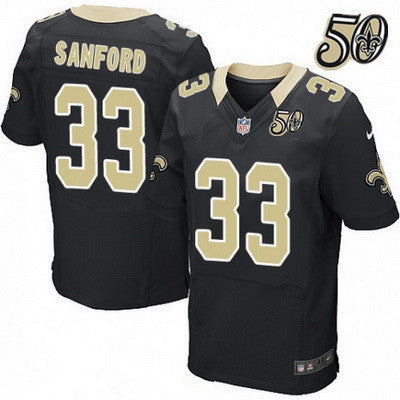Mens New Orleans Saints 33 Jamarca Sanford Black 50th Season Patch Stitched Nfl Nike Elite Jersey