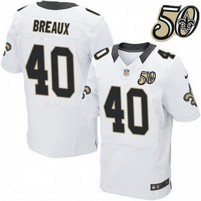 Mens New Orleans Saints 40 Delvin Breaux White 50th Season Patch Stitched Nfl Nike Elite Jersey
