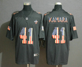 Mens New Orleans Saints 41 Alvin Kamara 2019 Black Salute To Service Usa Flag Fashion Limited Jersey